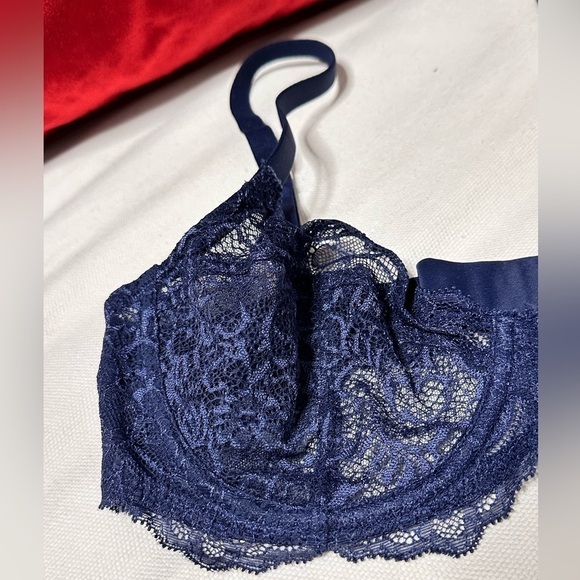 BRA LIBERT’E 32DD 32E NAVY BLUE LACE UNDERWIRE SEMI SHEER 3448 PS - Picture 7 of 8